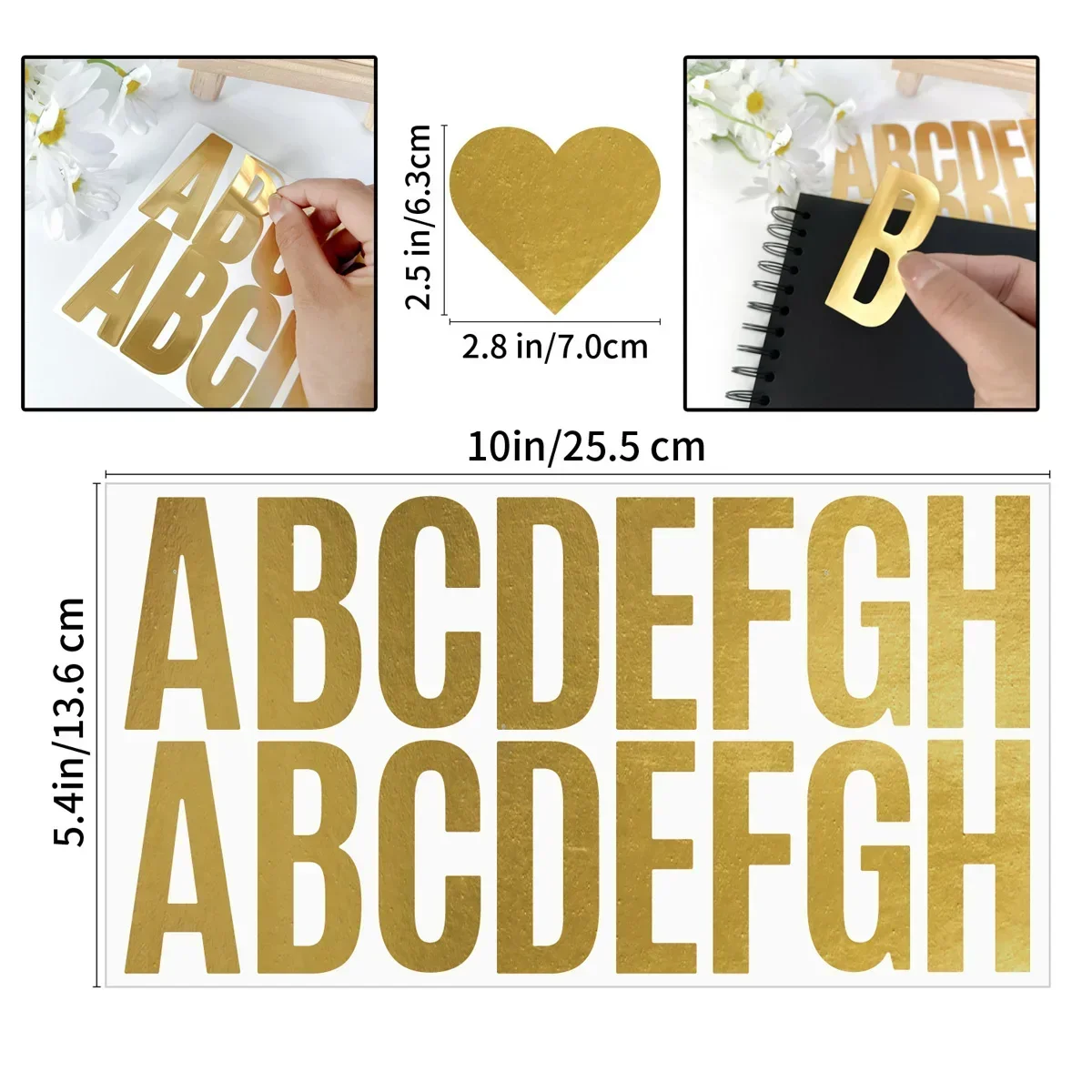 Gold Foil Flakes - 100 قطعة 6 أوراق ملصقات الحروف