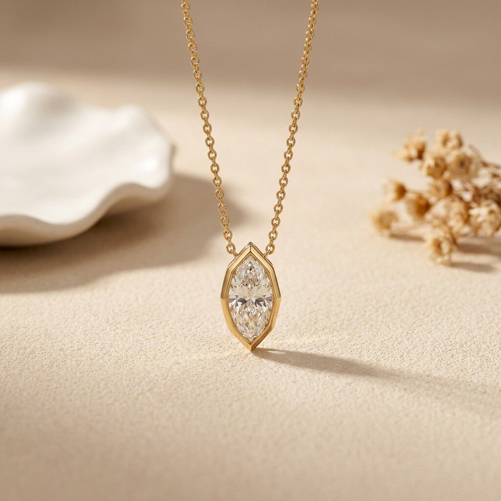 قلادة موسانيت بقطع ماركيز 3 قي - مراجعة Bezels Set Pendant وسعره